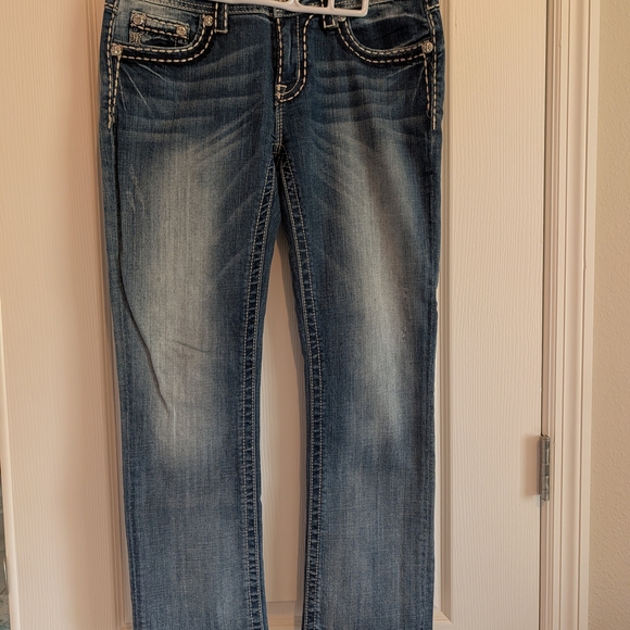 Miss Me Blue Straight Leg Jeans with Embellished Pockets - Picture 6 of 9